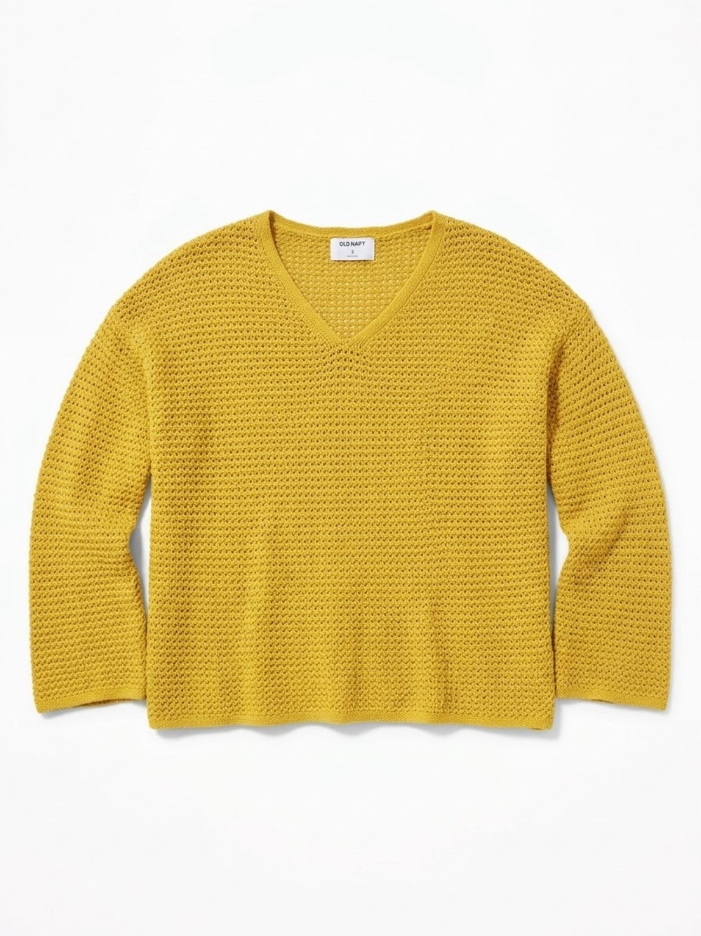 Old Navy Mustard Yellow Chunky Knit V-Neck Sweater Size M Cotton Blend